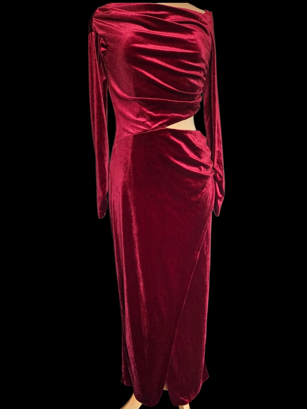 ZARA Burgundy Velvet Peek A Boo Maxi Dress Sz L